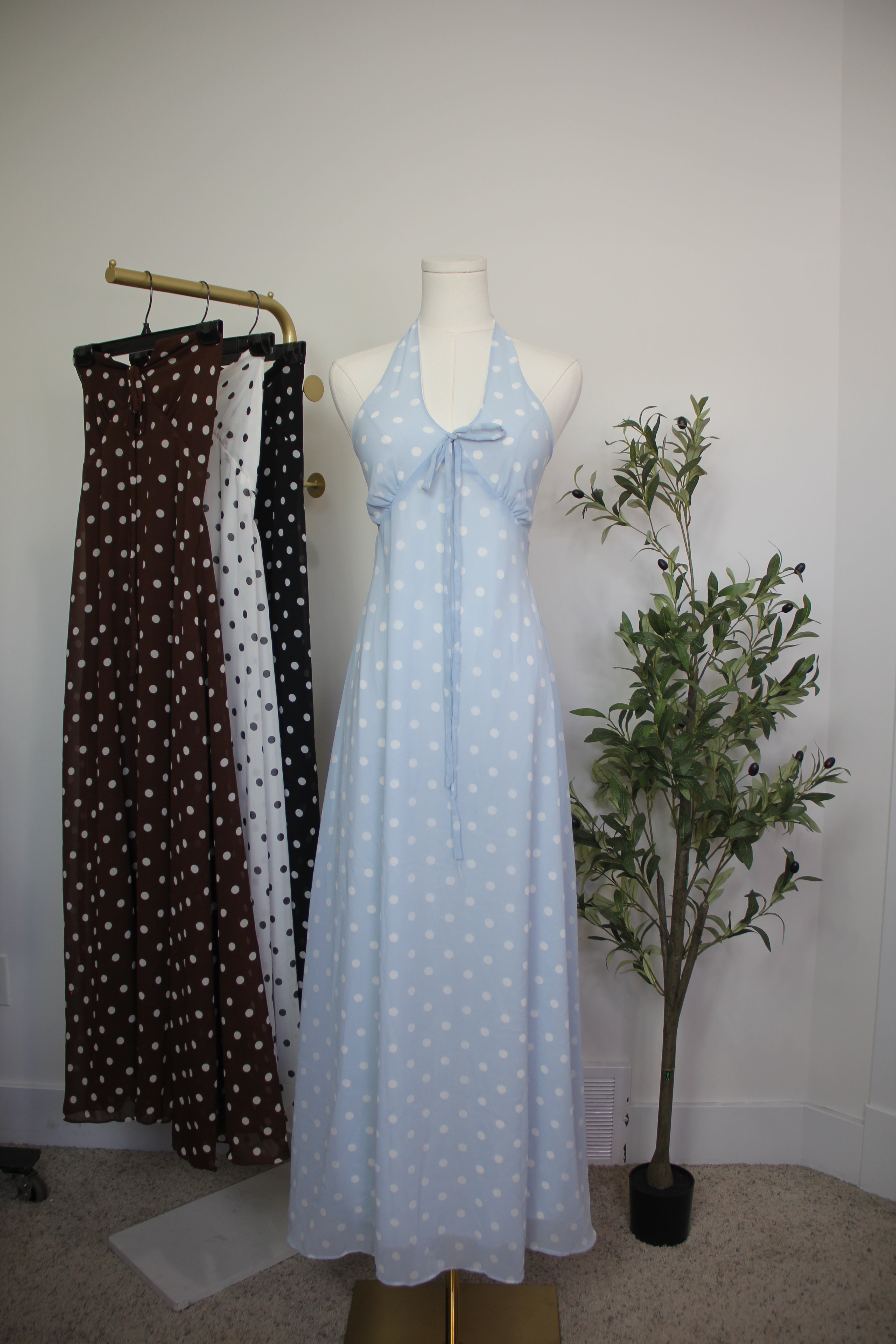 Polka Dot Halter Maxi Dress