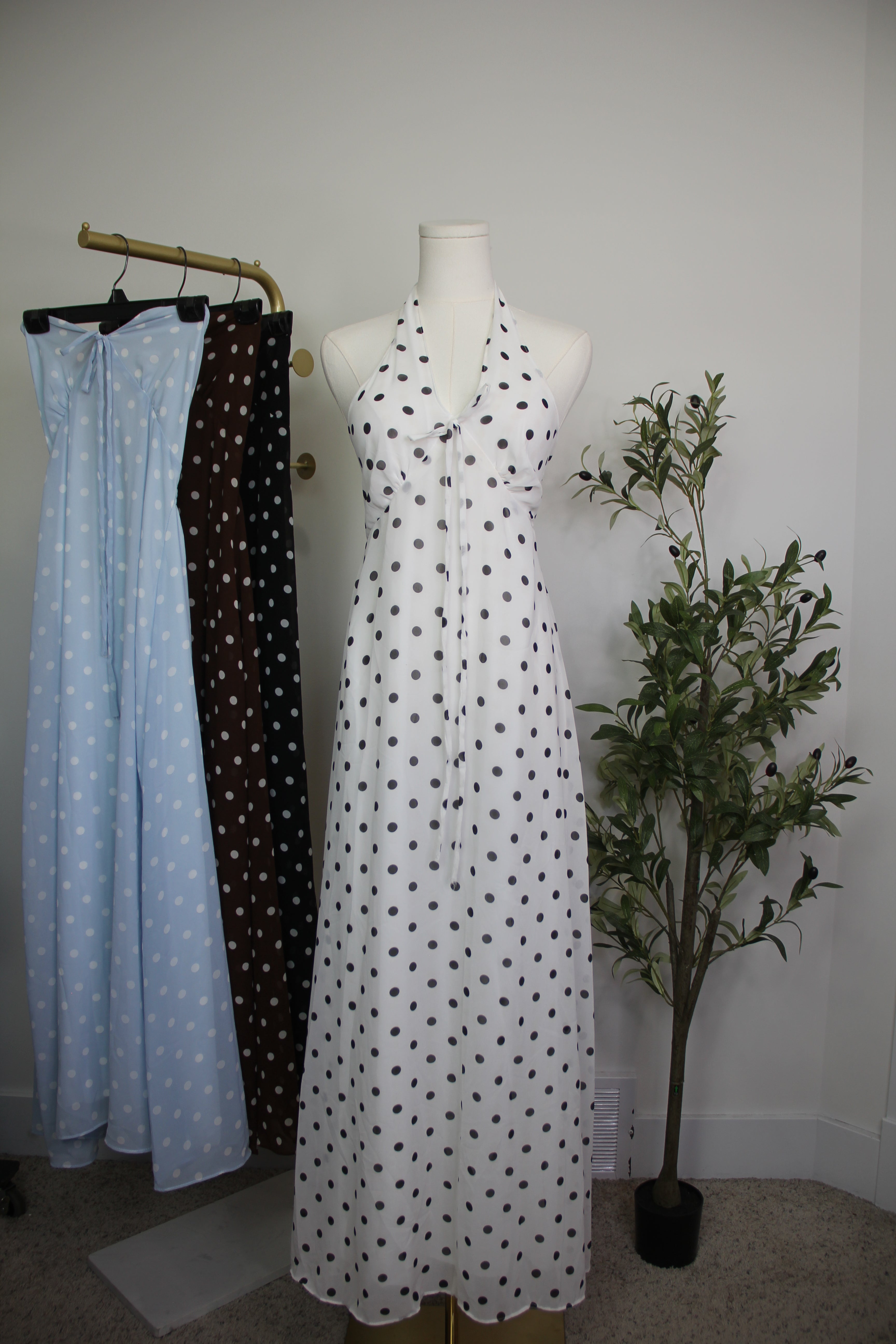 Polka Dot Halter Maxi Dress
