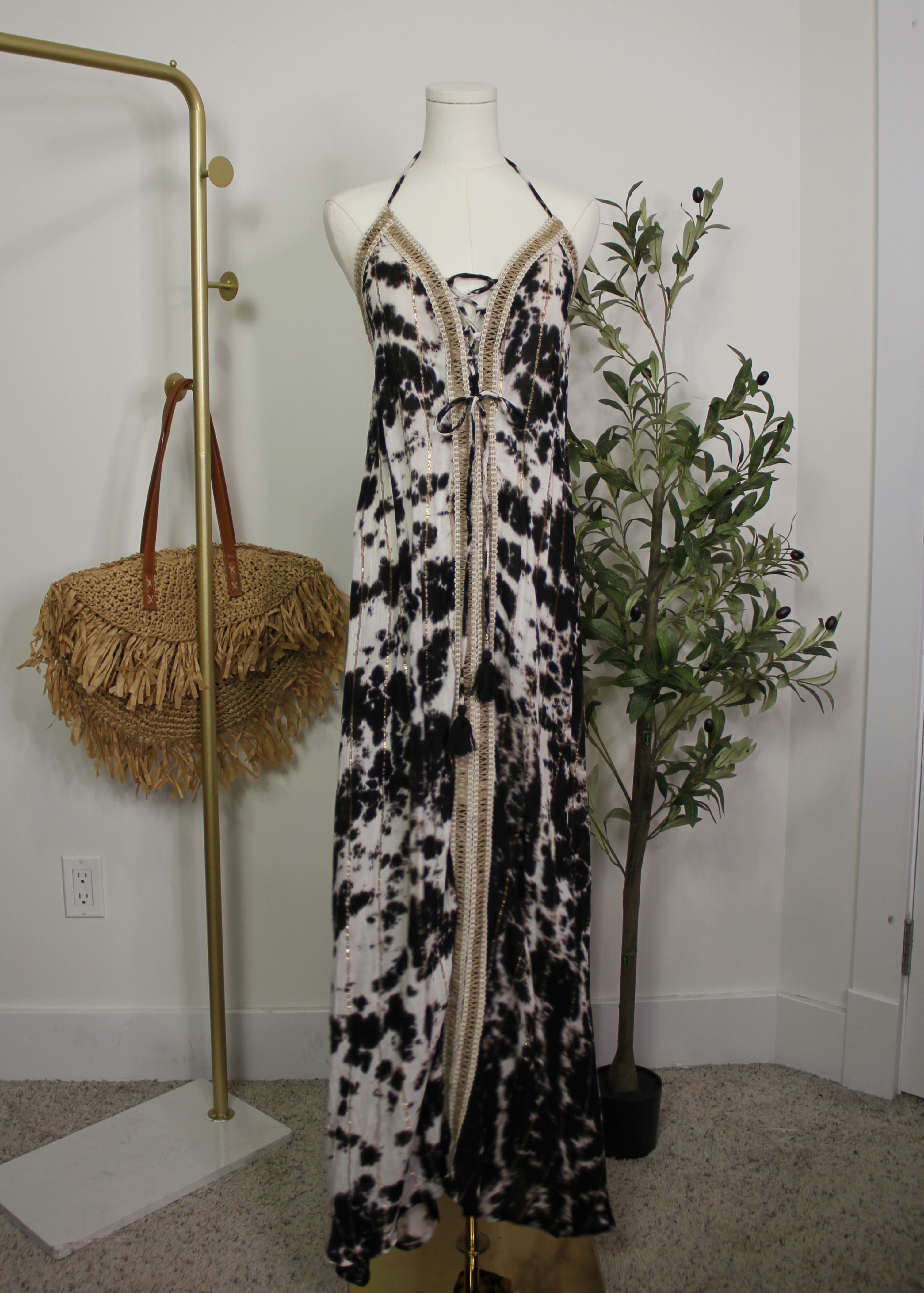 Boho Tie-Dye Halter Maxi Dress