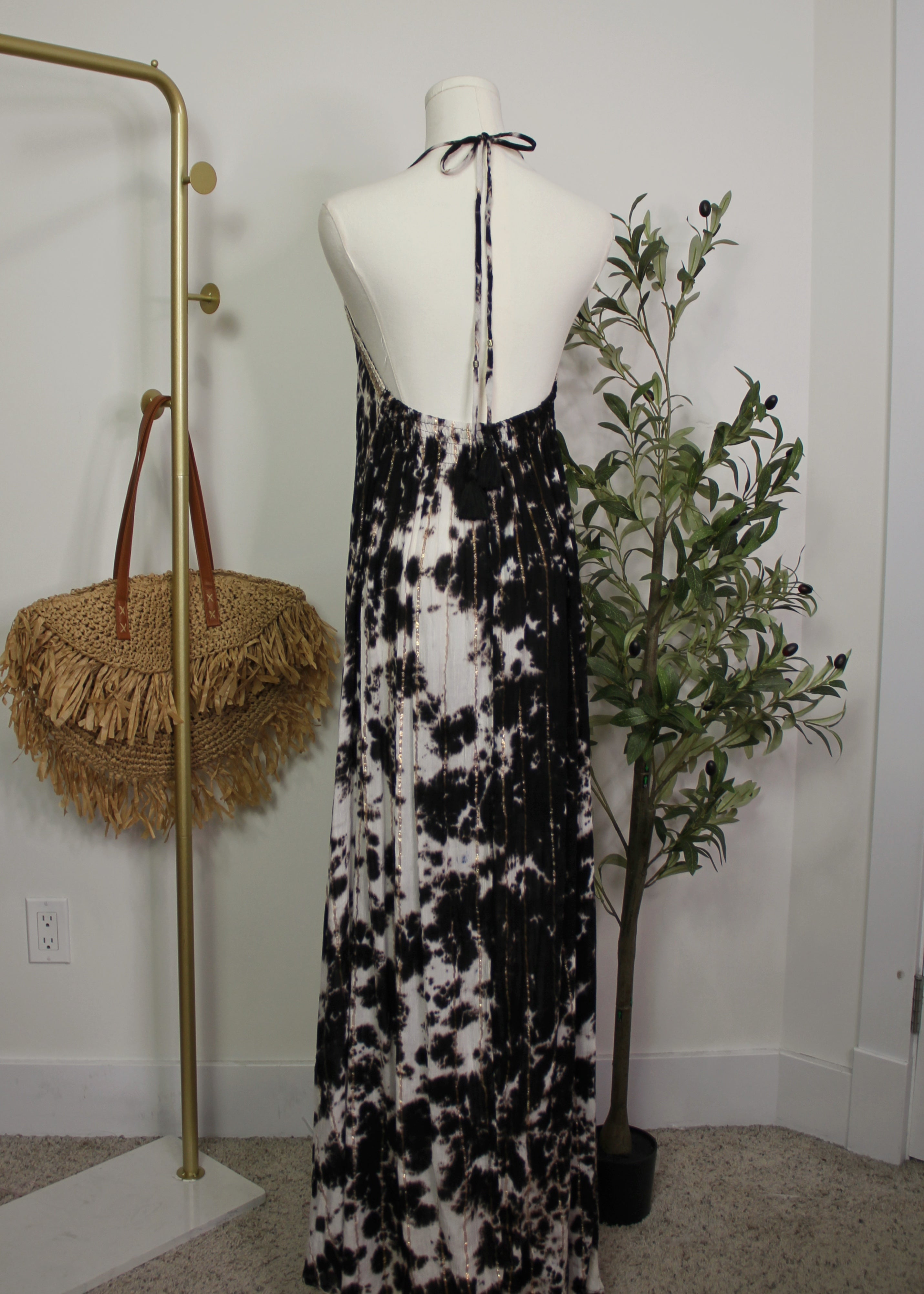 Boho Tie-Dye Halter Maxi Dress