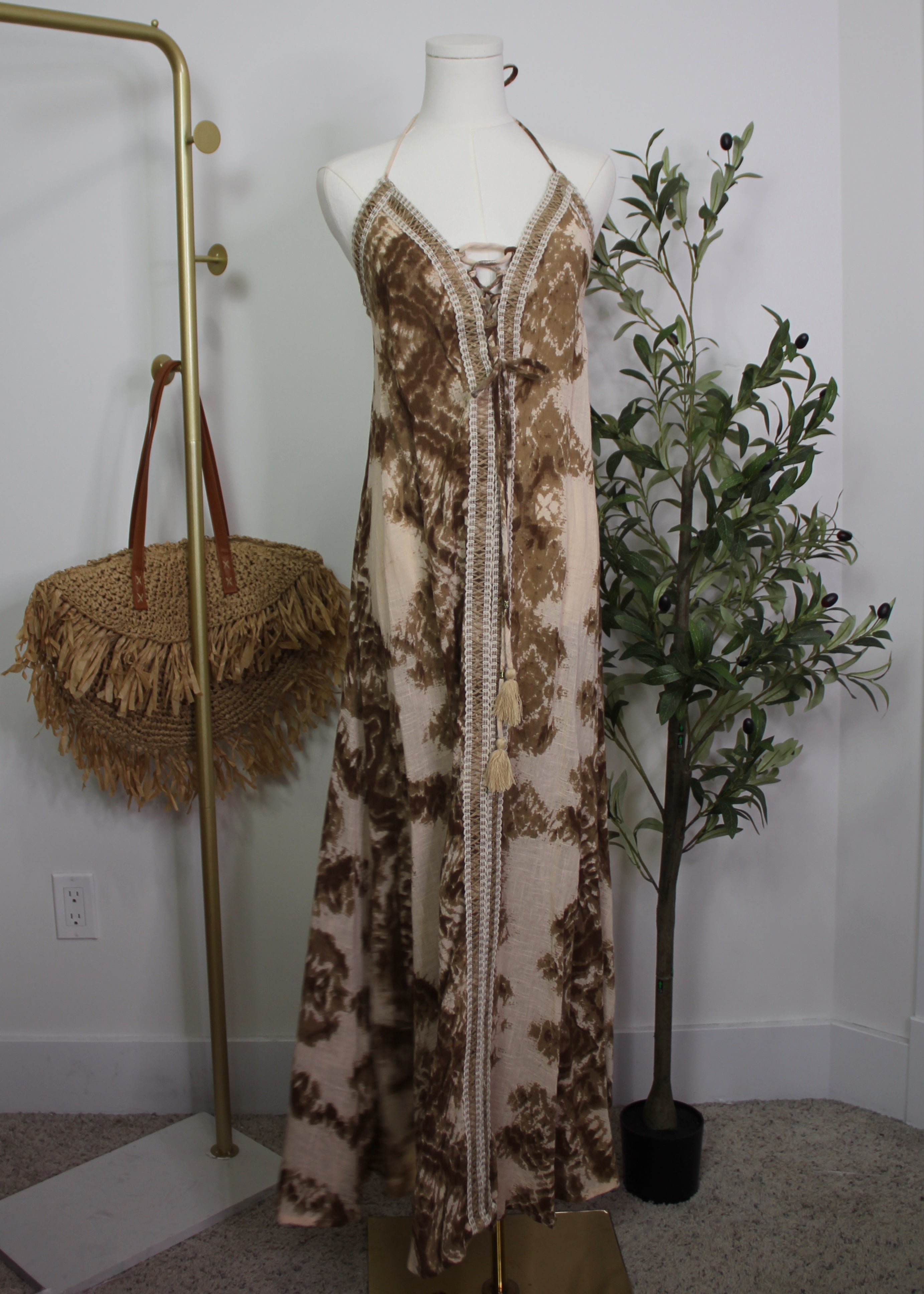 Boho Tie-Dye Halter Maxi Dress