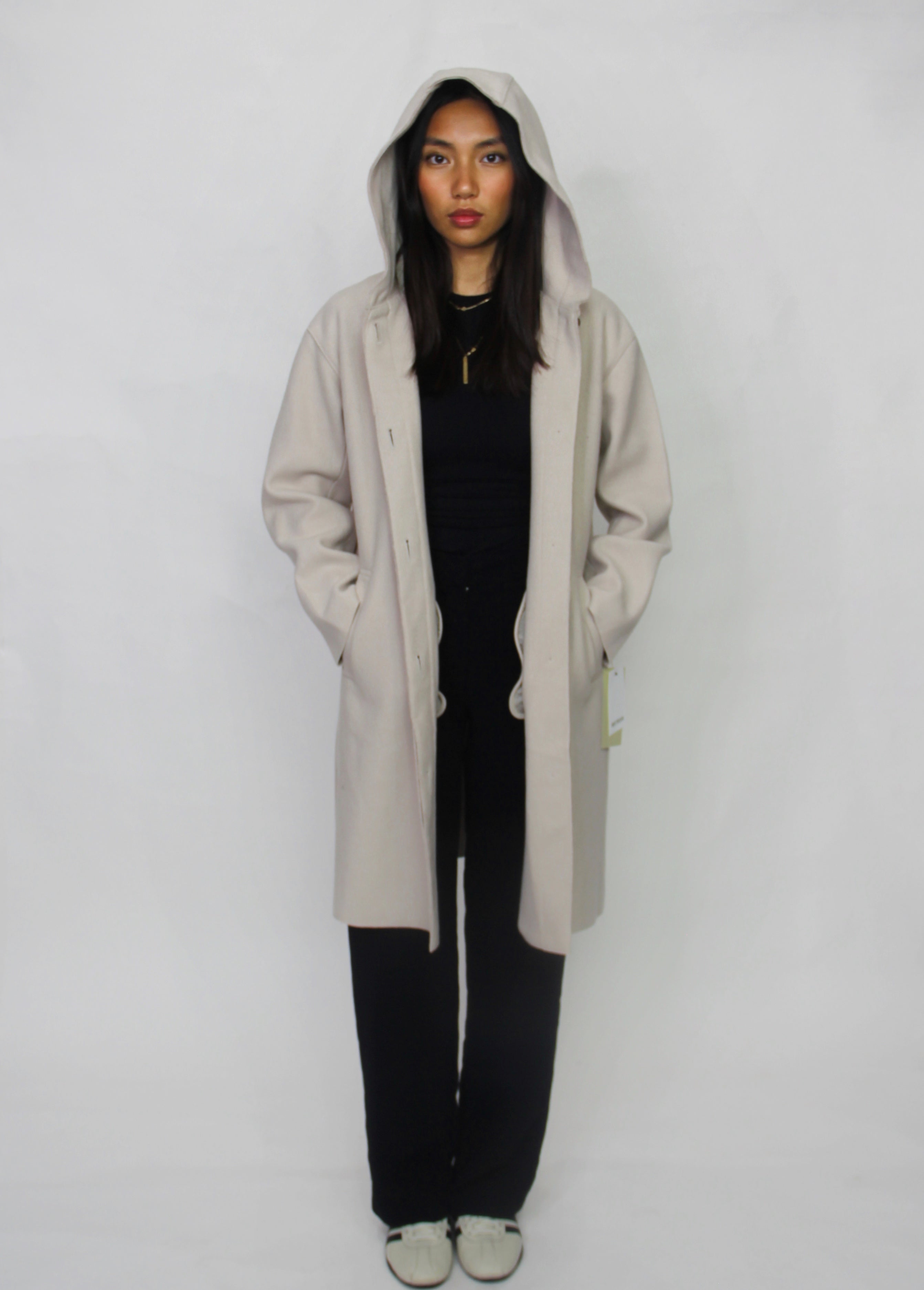 Hooded Wool Blend Coat