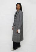 Grey Checked Long Coat - Size S