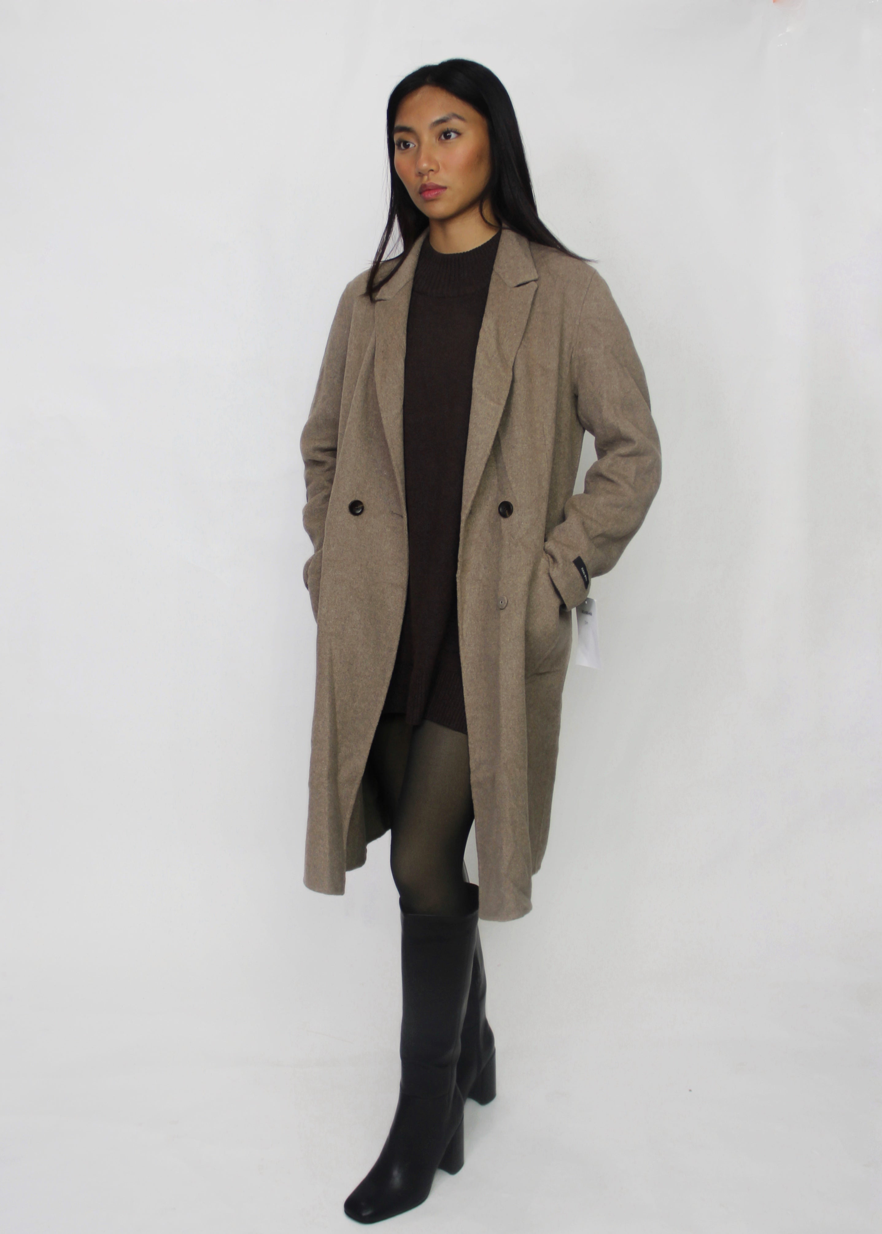 Taupe Double-Button Coat