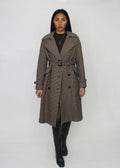 Brown Checked Trench-Style Coat