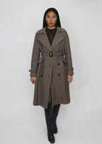 Brown Checked Trench-Style Coat