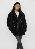 Dark Brown Faux Fur Double-Breasted Coat