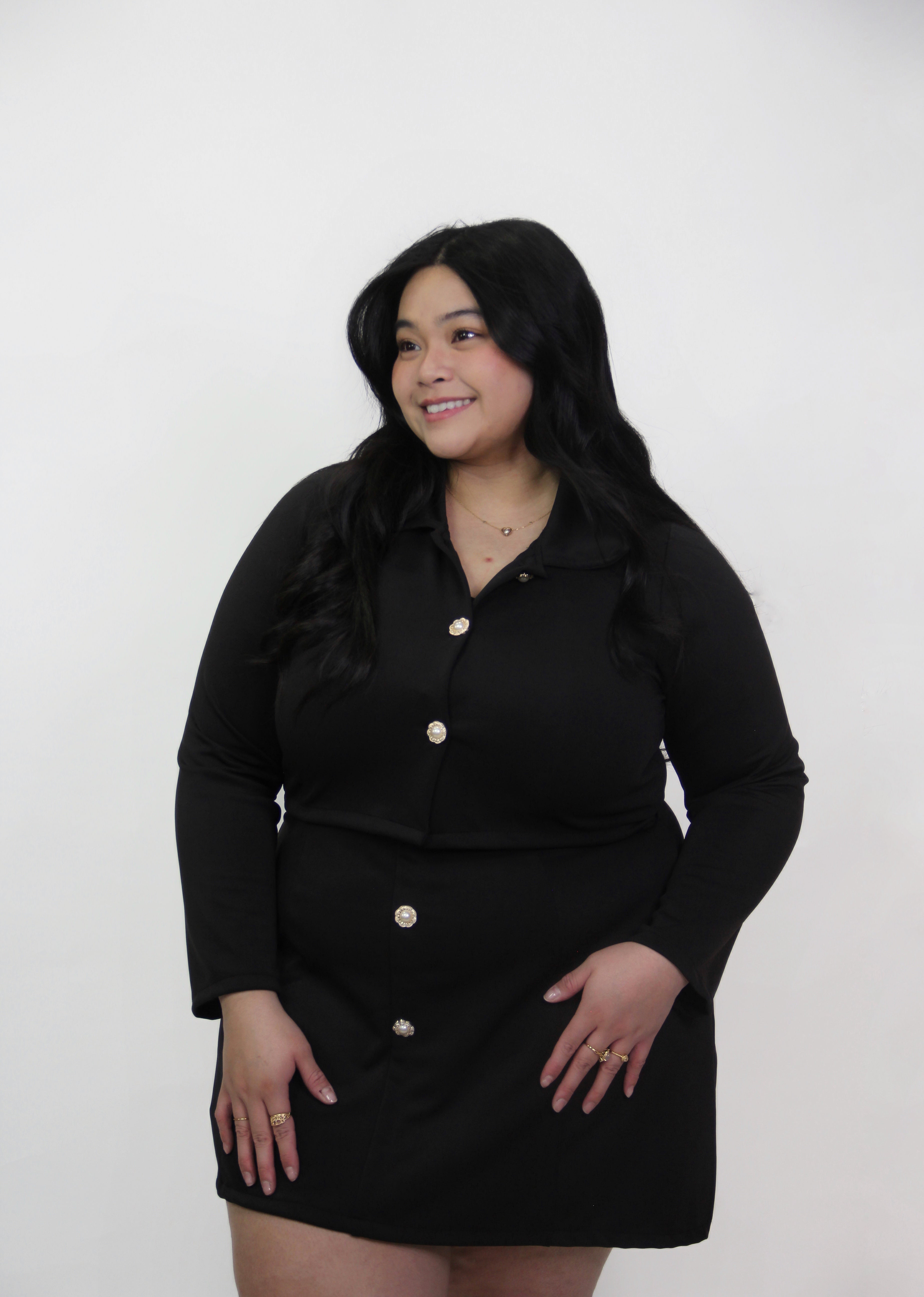 Classic Button Mini Dress Set with Jacket