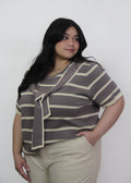 Stripe Tie-Neck Knit Top