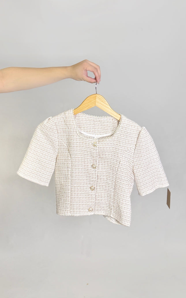 Tweed Cropped Button Top (XS–M)